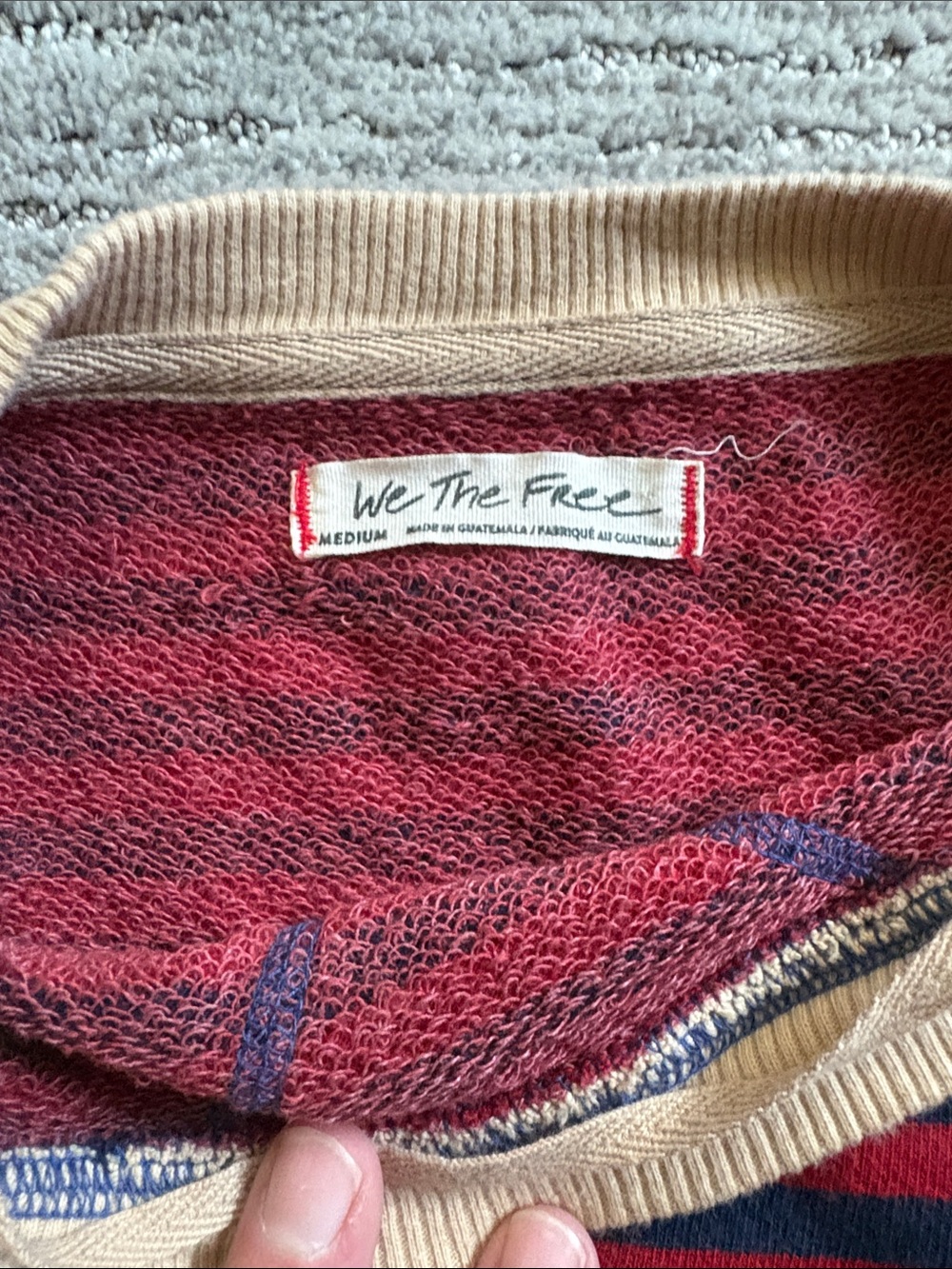 We The Free Red and Navy Striped Crewneck Sweater with Tan Trim - Picture 2 of 3